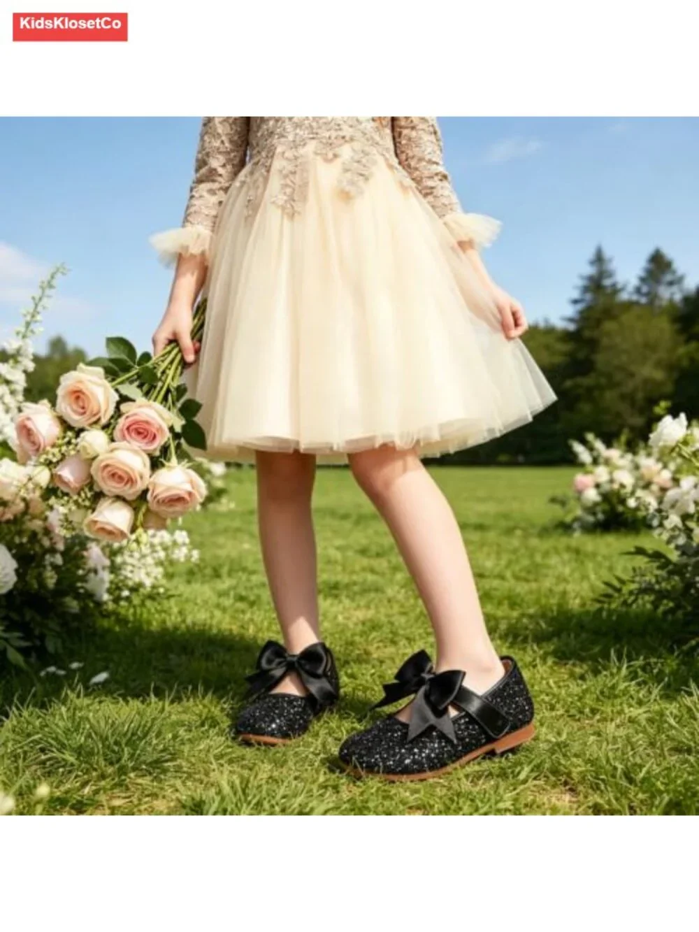 Girls Toddler Mary Jane Princess Dress Shoes - Ballet Flats with Bow, Non-Slip